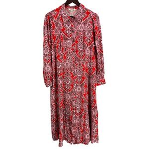 Boden Red and White Paisley Shirt Midi Dress
